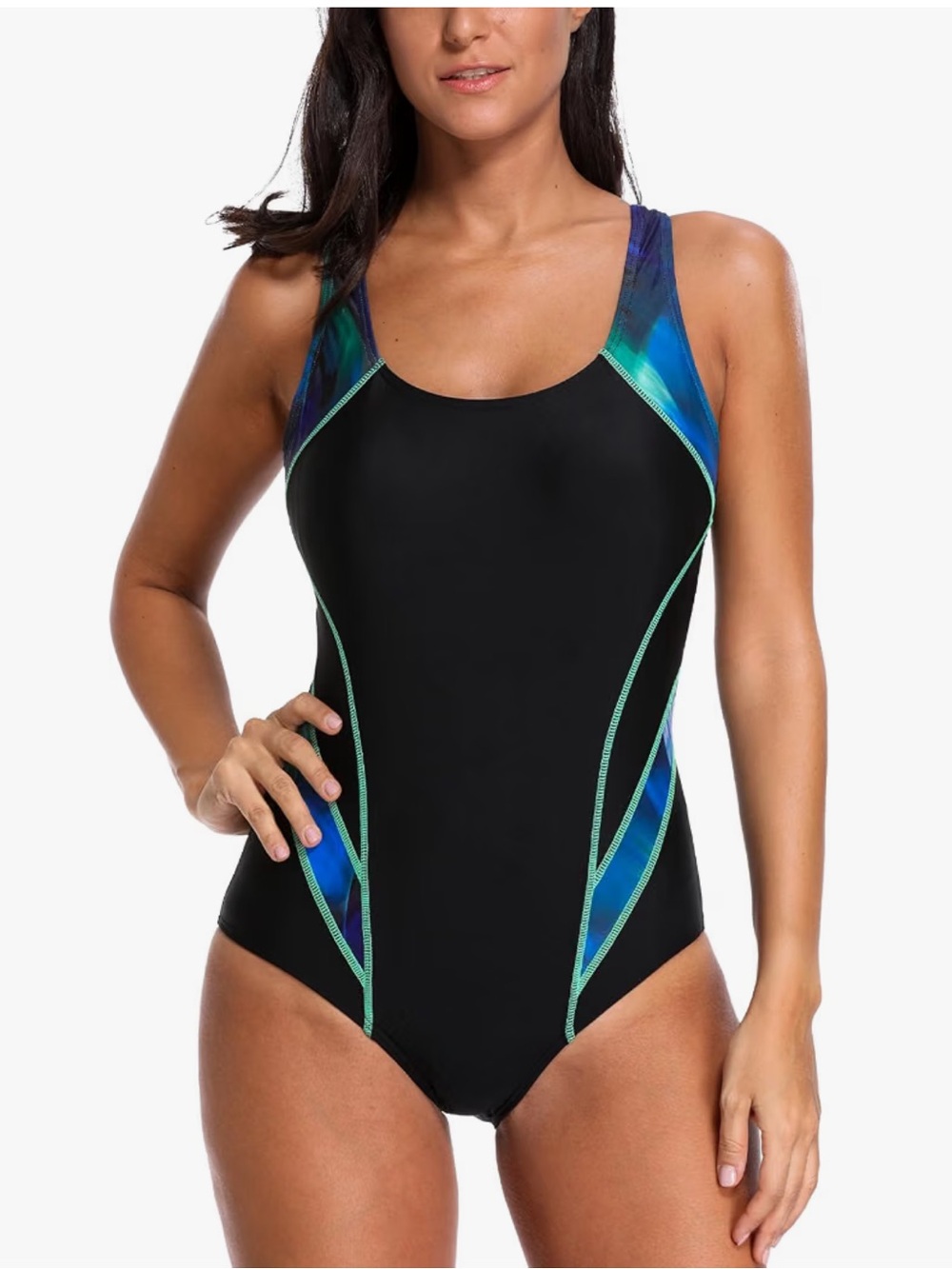 BeautyIn Women’s Athletic One Piece Swimsuit Black Blue Size XL NWOT